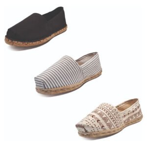 Tripack Alpargata Negro Goma, Ray Gris/blanco Y Crudo Étnico
