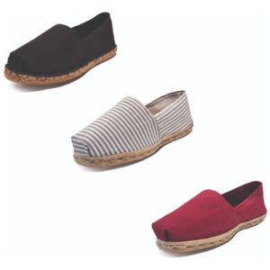 Tripack Alpargata Negro Goma, Ray Gris/blanco Y Burdeo