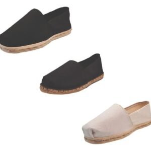 Tripack Alpargata Negro, Negro Refuerzo Goma Y Crudo