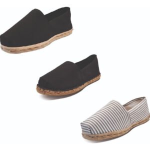 Tripack Alpargata Negro, Negro Goma Y Rayado Gris/blanco