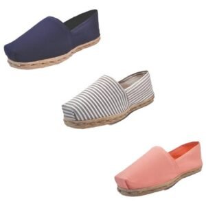 Tripack Alpargata Azul Marino, Ray Gris/blanco Y Coral