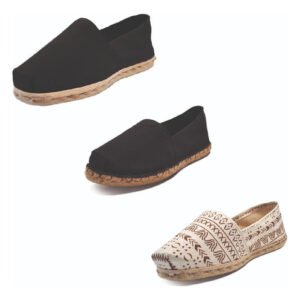 Tripack Alpargata Negro, Negro Goma Y Crudo Étnico