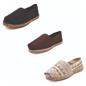 Tripack Alpargata Negro Goma, Café Y Crudo Étnico