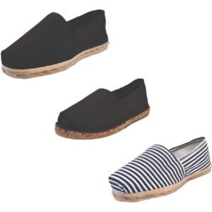 Tripack Alpargata Negro, Negro Goma Y Rayado Azul/blanco