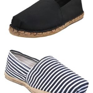 Pack Alpargata Negro Refuerzo De Goma - Rayado Azul/blanco