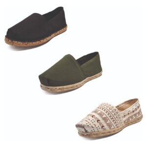 Tripack Alpargata Negro Goma, Verde Militar Y Crudo Étnico