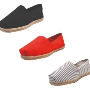 Tripack Alpargata Negro, Rojo Y Rayado Gris/blanco