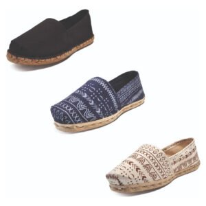 Tripack Alpargata Negro Goma, Azul Étnico Y Crudo Étnico