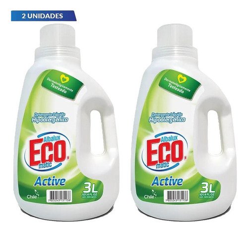 Pack 2 Detergentes Líquido Eco Active Bidón 3 Litros C/u